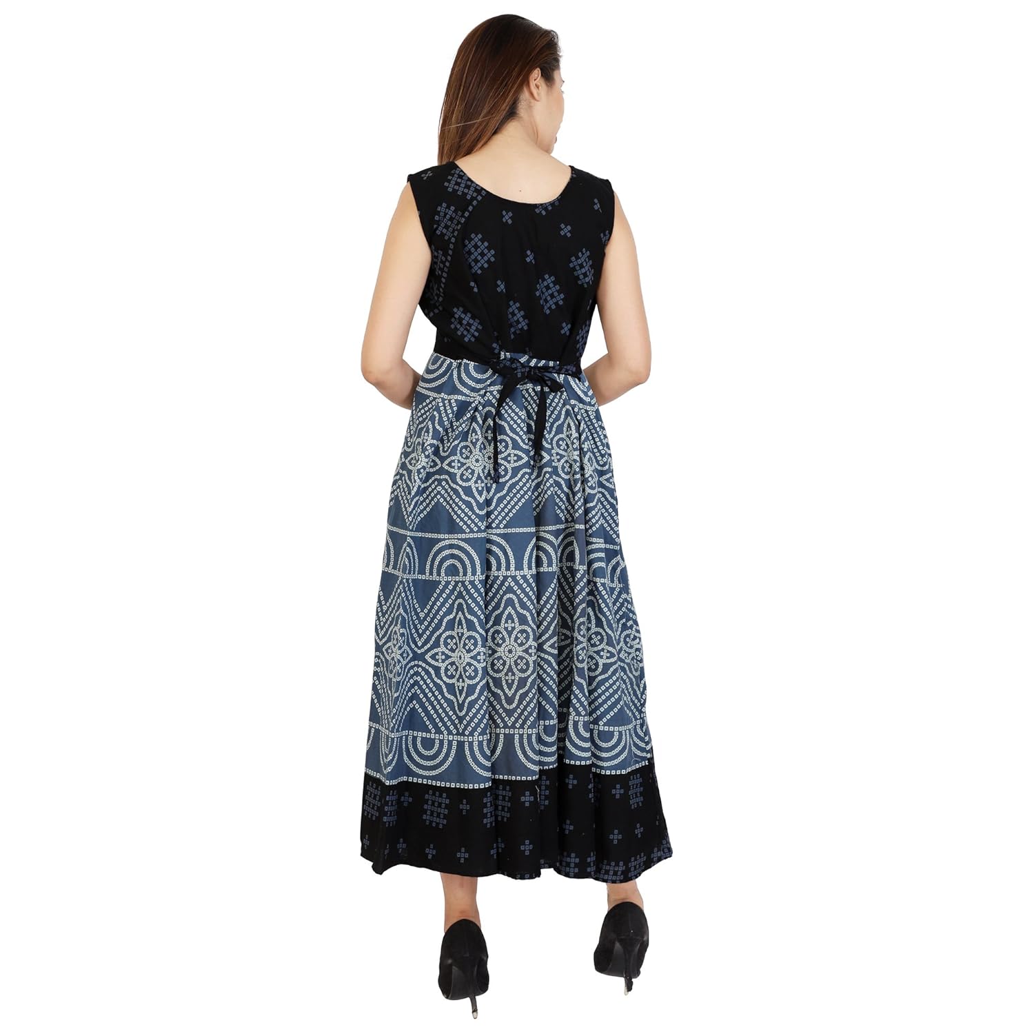 theurbanstreet 100% cotton long western blue maxi dress for women