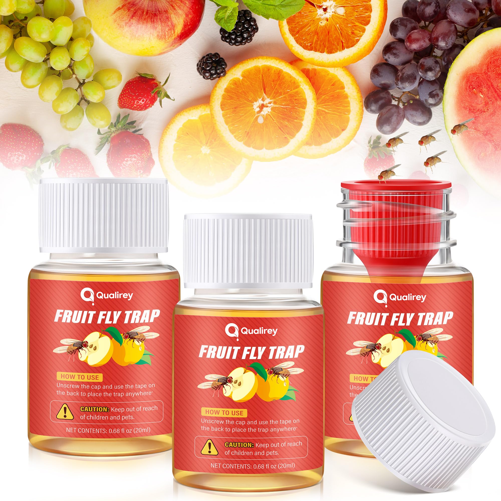 Photo 1 of Qualirey 3 Pack Fruit Fly Traps for Indoors, Fruit Fly Killer and Catcher, Trap Refill Liquid for Home & Kitchen, Non Toxic Safe Near Food, Effective Lure Refill for Indoor Use