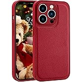 MAYCARI Compatible with iPhone 15 Leather Phone Case for Women, Fashion Girls Solid Luxury Case, Classic Design Shockproof Slim Case Cover, Anti-Scratch Protective Case for iPhone 15 6.1" - Red