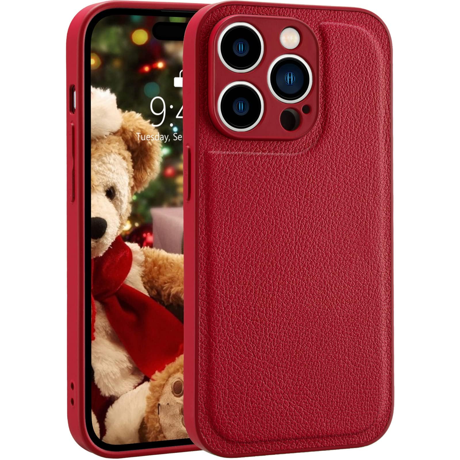 MAYCARI Compatible with iPhone 13 Pro Max Leather Phone Case for Women, Solid Luxury Case, Classic Design Shockproof Slim Case Cover, Anti-Scratch Protective Case for iPhone 13 Pro Max 6.7" - Red