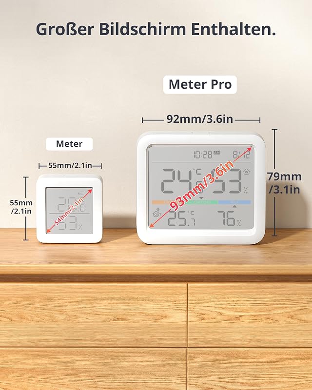Hygrometer Thermometer Innen, Temperatursensor mit Datum/Wettervorhersage/Intelligenter Warnung, Kostenloser Datenspeicher-Export, SwitchBot Hub und Außenmeter erforderlich für Wetterstation