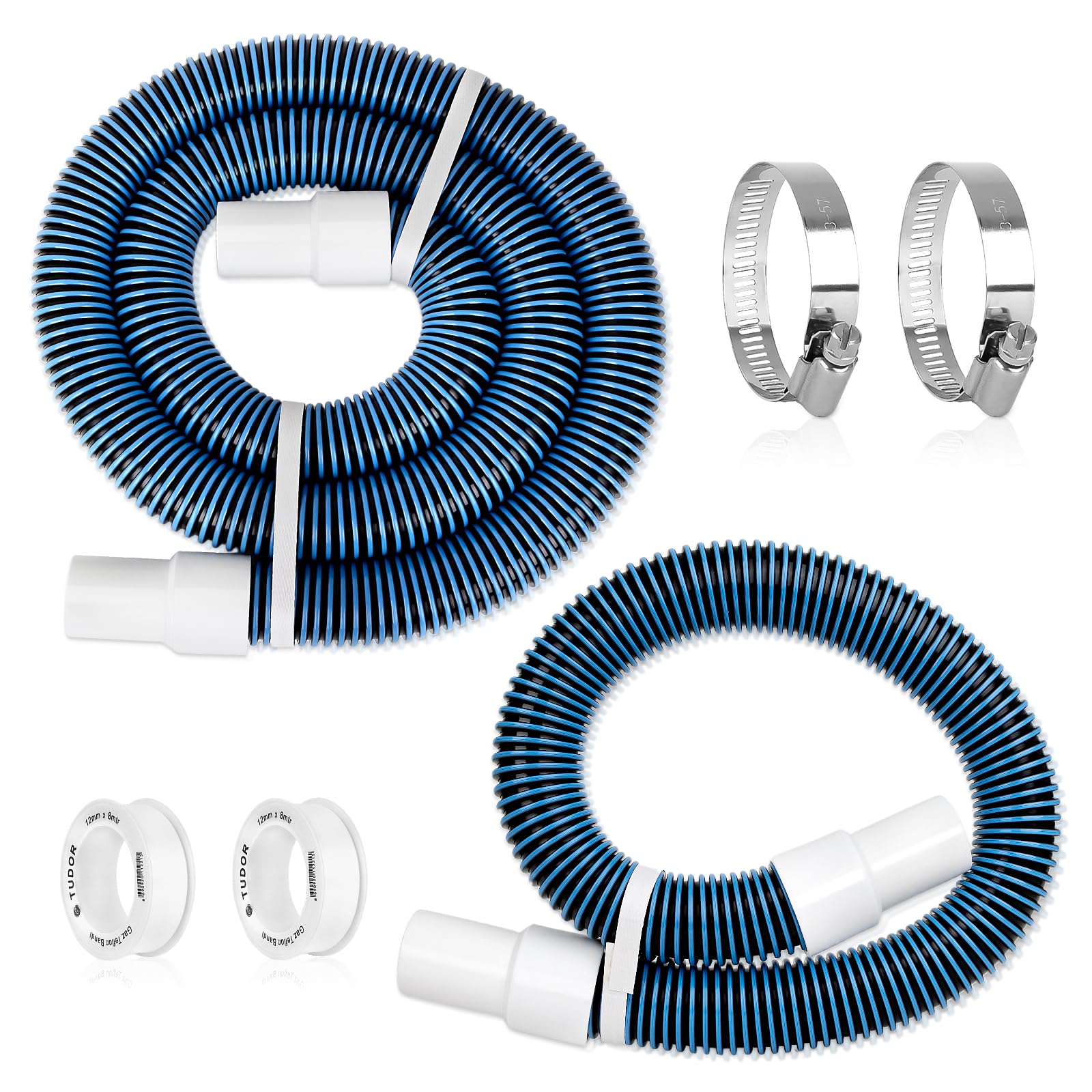 Photo 1 of 1 1/2" 3Ft 6.5Ft Pool Filter Hose for Above Ground Pool Pump Hoses with Kink-Free Swivel Cuff for Inground Pools, Heavy-duty Replacement Filter Hoses with 2 Clamps, 2 PTFE Tapes, 2 Set