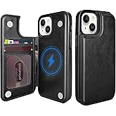 TopPerfekt Wallet Case for iPhone 12 and 12 Pro 6.1", Compatible with MagSafe, Wireless Charging, Leather Card Holder Kickstand Protective Cover Magnetic Phone Flip Case-Black