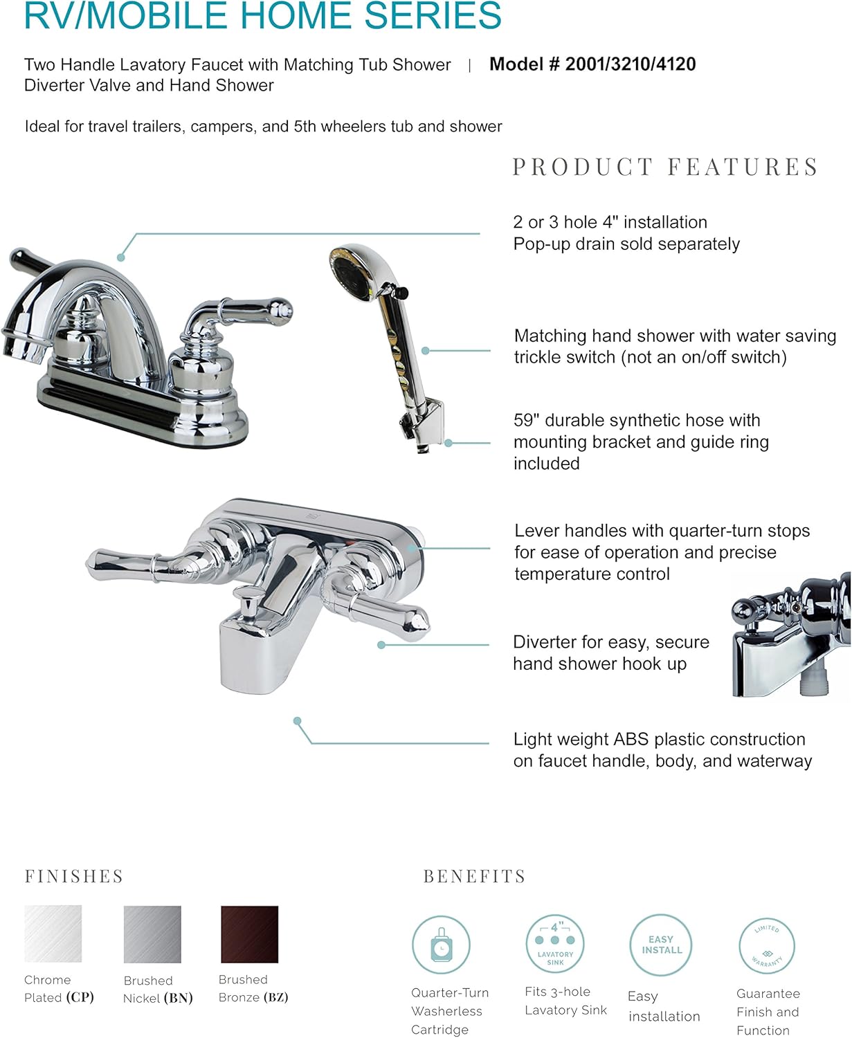 Builders Shoppe 2001cp 3220cp 4120cp Rv Bathroom Faucet With Matching Hand Shower Combo Chrome Finish Kitchen Bathroom Fixtures Bathtub Shower Systems