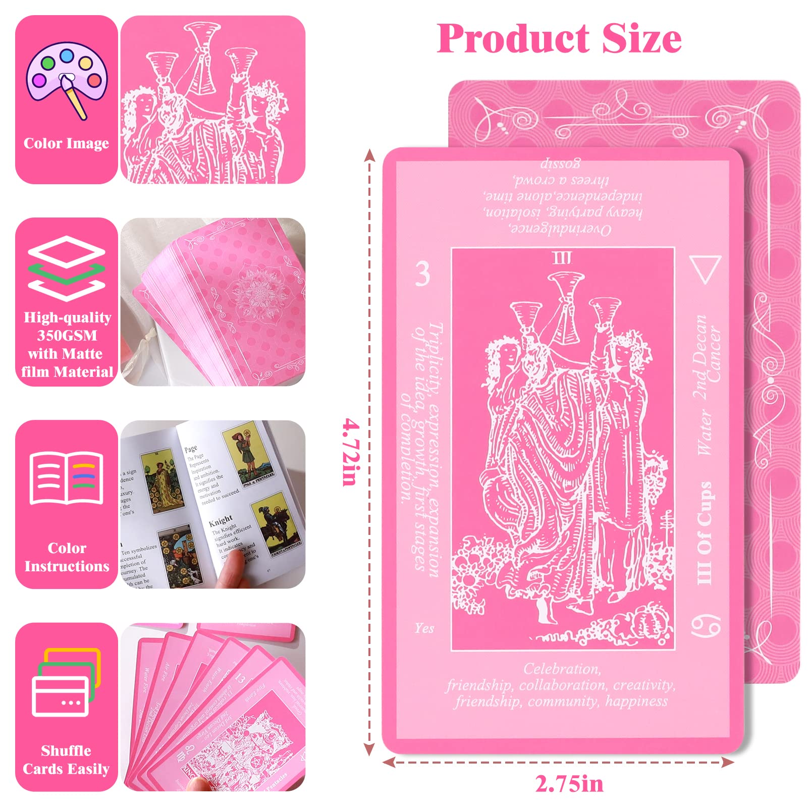 Myripoly Love Tarot Cards Deck for Beginners with Meanings On Them-Tarot Card Deck with Keywords Guidebook -Tarot Bag Pouch-Tarot Guide Sheet