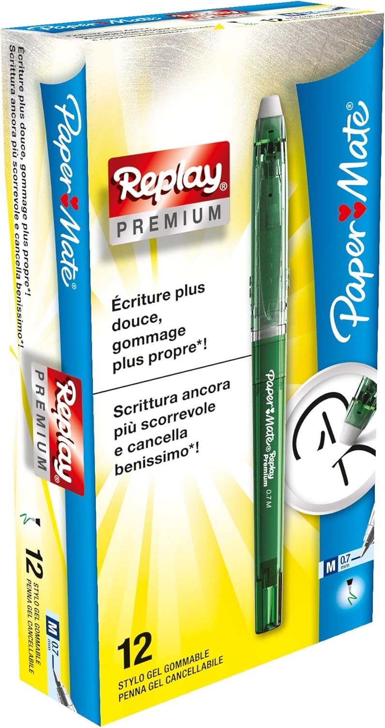 Paper Mate Replay Premium, stylo gel effaçable, pointe moyenne 0,7 mm