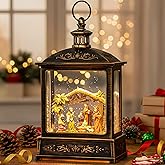 12.5'' Christmas Snow Globe Lighted Manger Nativity Scene, Musical Water Lantern Play Silent Night Music in Swirling Glitter, for Home, Battery Operated or USB Powered
