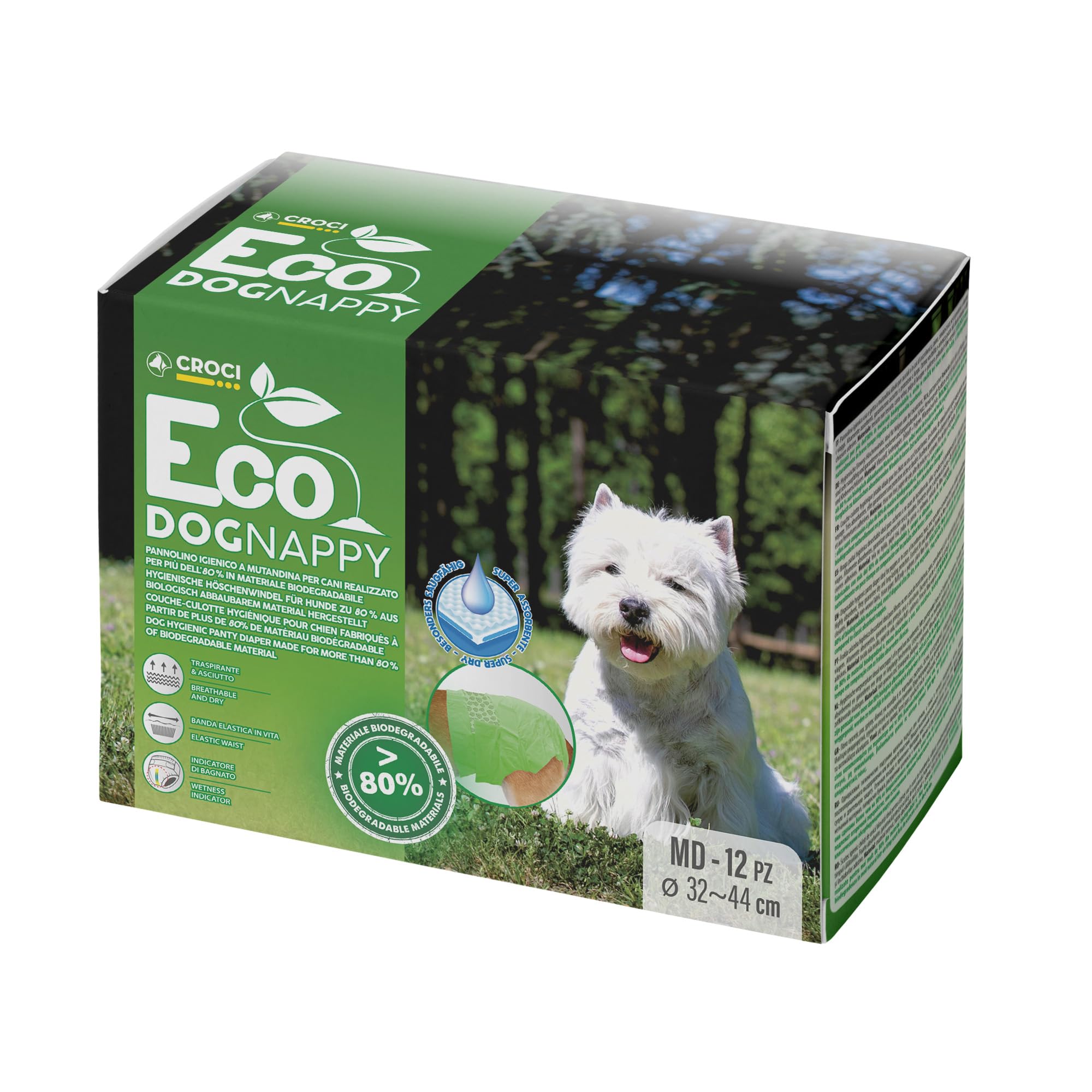 Croci Eco Dog Nappy - Male Dog Diapers - Dog Underpants for Pee - Biodegradable, Anti-odour, Disposable Dog Diapers, 12 Pieces, Size M, 32-44 CM