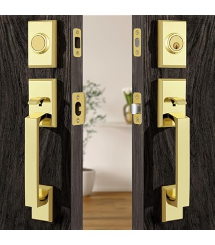 Moquin Double Front Door Lock Set, Brushed Gold Square Front
