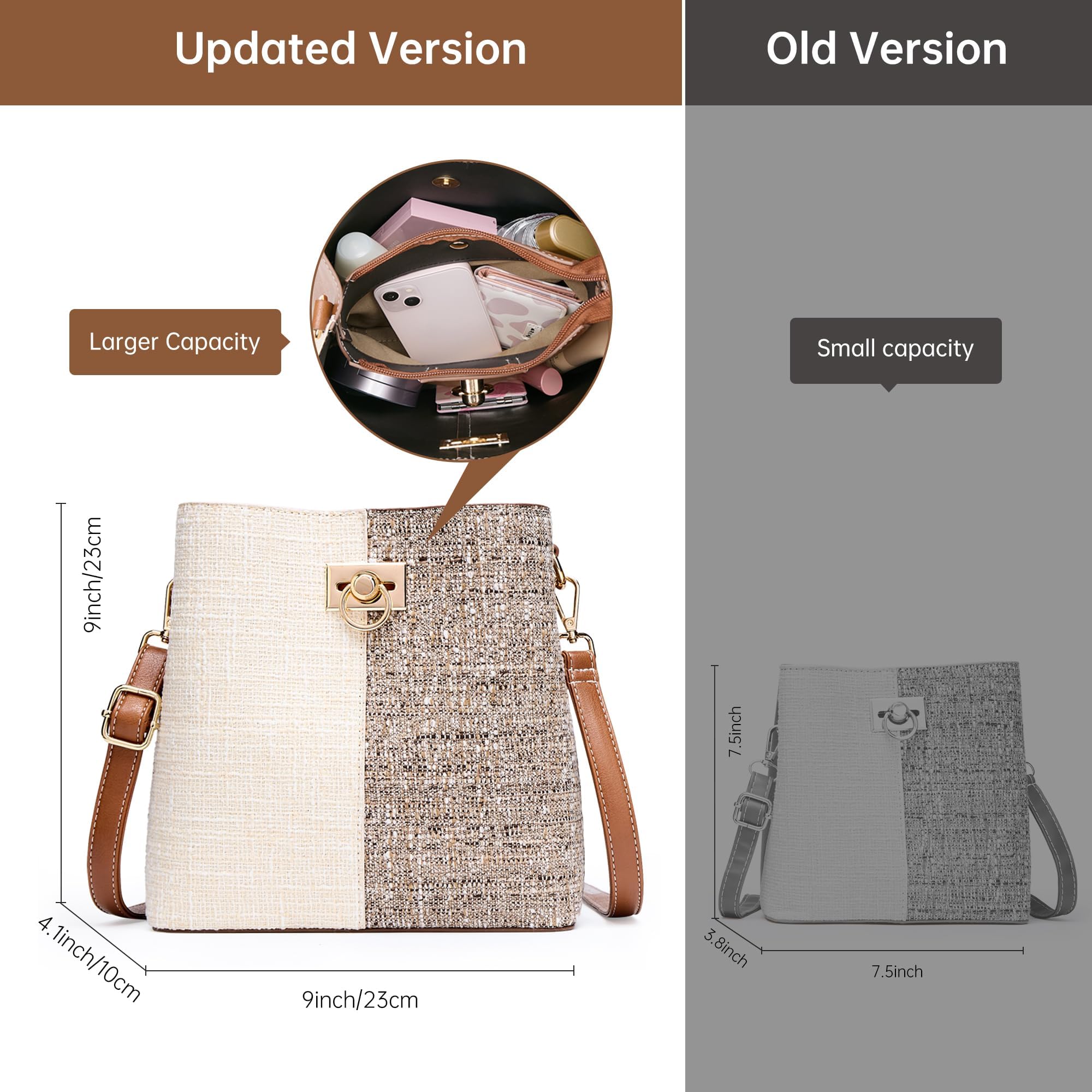 KALIDI FANCY FOREST Kleine Umhängetasche Damen, Leder Crossbody Bag Damen, Stylische Handtasche mit Verstellbarem Gurt,Beige Braun 4