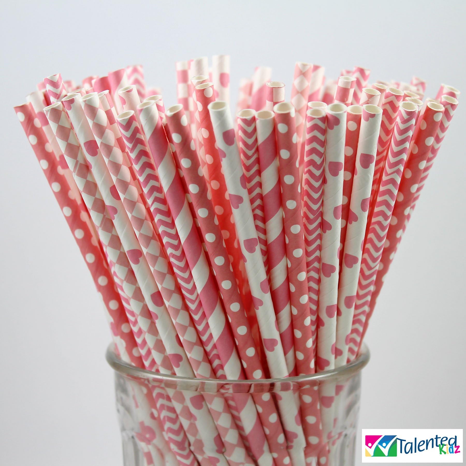 300 Pink Paper Straw Combo, 3 Designs - 100% Biodegradable - 7.75 Inches - Baby Shower, Valentine's Day, Wedding, Anniversary, Birthday Party Supply - 300 Straws, 3 Patterns Individually Packed