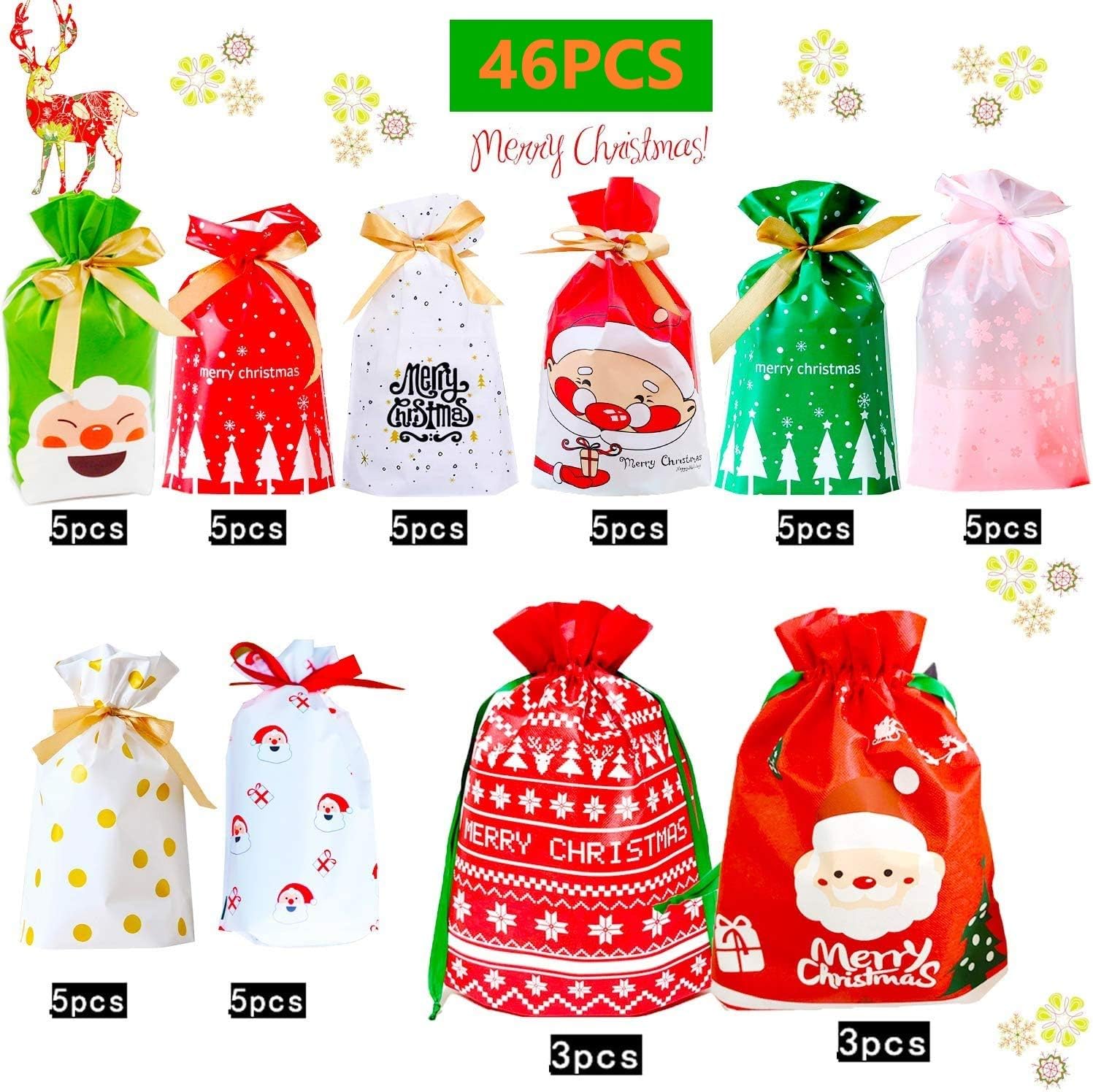 KAHEIGN 46Pcs Christmas Drawstring Gift Bags Set - Image 3