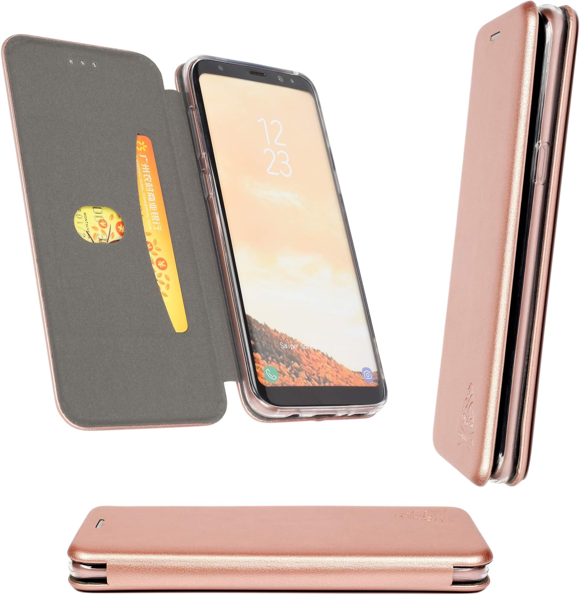 Gorilla Tech Galaxy S9 Flip Case 3D Curve Premium Designer Slim [RFID Blocking] [Shock Proof] [Card Slots] [Kickstand] Premium Genuine Wallet Flip Bumper - Rose Gold Colour