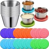 20 Pack 2.5 oz Salad Dressing Container Small Condiment Containers with Leakproof Silicone Lids Stainless Steel Reusable Dipping Sauce Cups for Lunch Box Picnic Travel Kitchen Storage