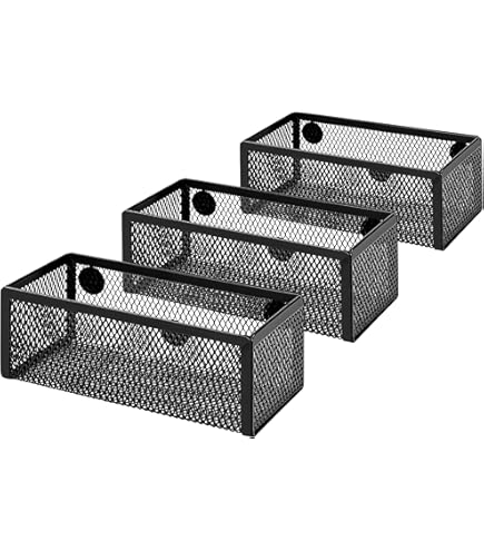 Magnetic Pen Holder Set - 4 Compartment Metal Mesh Organizer With Strong Magnets