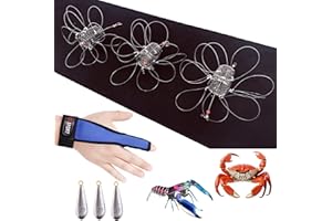 George Garden Crab Traps, Stainless Steel Cylindrical Crab Snare for Dungeness, Rock and Blue Crab (3 Traps + Glove + 20 Loops)