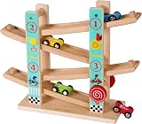 TOWO Pure Wooden Zig Zag Car Ramp 4 Cars Playset - Beech Wood Racing Toy view 4