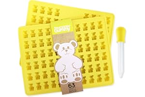 The Modern Gummy - 63 Cavity PURE LFGB SILICONE Gummy Bear Mold + Dropper + Recipe PDF; No Plastic Fillers, BPA, or Chemical 