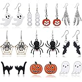 Halloween Earrings for Women Skeleton Spider Pumpkin Ghost Bat Dangle Earrings Set Gothic Jewelry Halloween Accessories Costumes Woman 2025 Party Favors