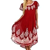 Sakkas Batik Hindi Cap Sleeve Caftan Dress/Cover Up
