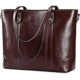 S-ZONE Leather Tote Bag for Women Office Shoulder Handbag 15.6 Inch Work Laptop Briefcase | Leather, Office, Shoulder, 15.6 Inch, Work, Laptop