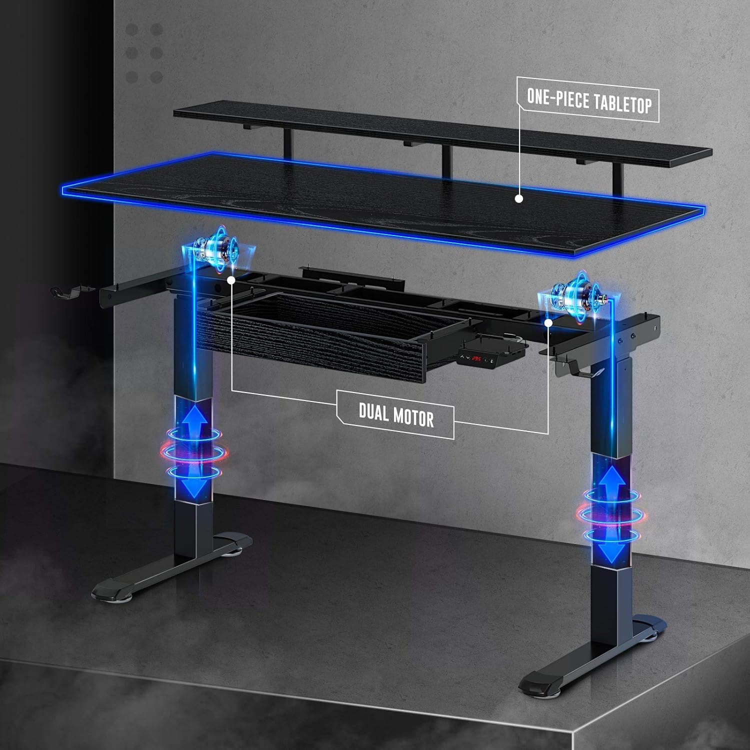 Rolanstar Standing Desk Dual Motor with USB Charging Ports, 55" Adjustable Height Desk with Drawer and Monitor Shelf, Electric Standing Desk with Double Headphone Hook, Black: Furniture & Decor