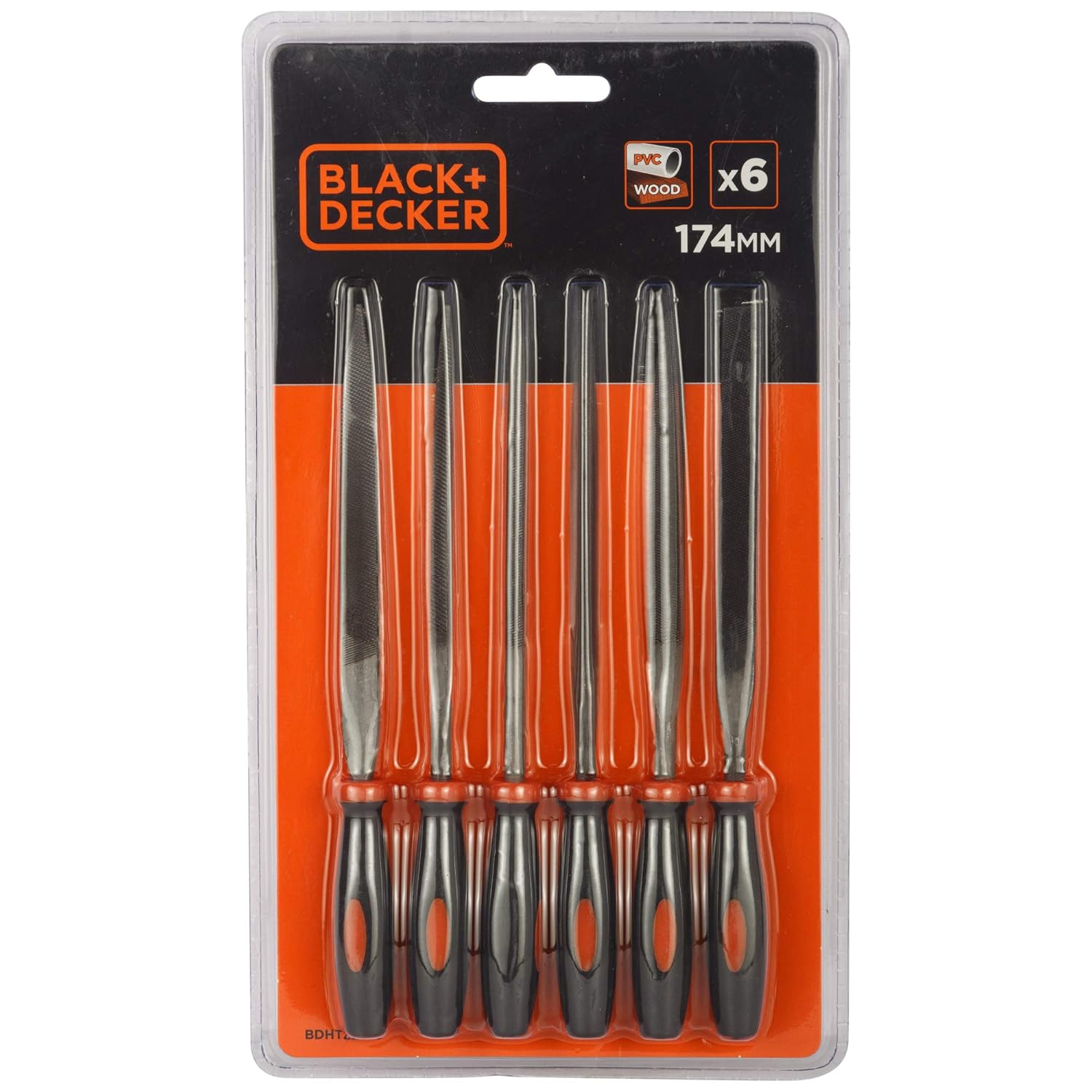 BLACK+DECKER BDHT22148 174mm Steel Needle File Set (Orange, 6Pieces