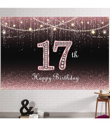 Happy 17th Birthday Banner – 150x90 Cm, Vinyl, Mit Glitzer, Für Mädchengeburtstag