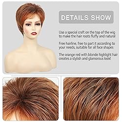 TISHINING Short Orange Red Mixed Blonde Highlight