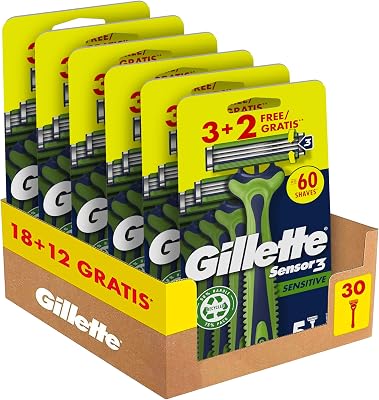 Sensor3 Sensitive Maquinillas De Afeitar Desechables Para Hombre Con Banda Lubricante Con Un Toque De Aloe Vera, 5 unidades