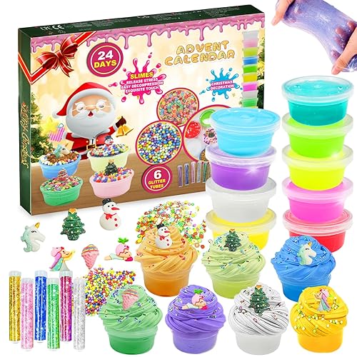 Slime Advent Calendar 2025 Kids, 24-Day Holiday Countdown Christmas Ornaments Surprises Xmas Holiday Party Gifts for Boys Girls Adults Include 16 Slime and 8 Accessories, 6+ year old