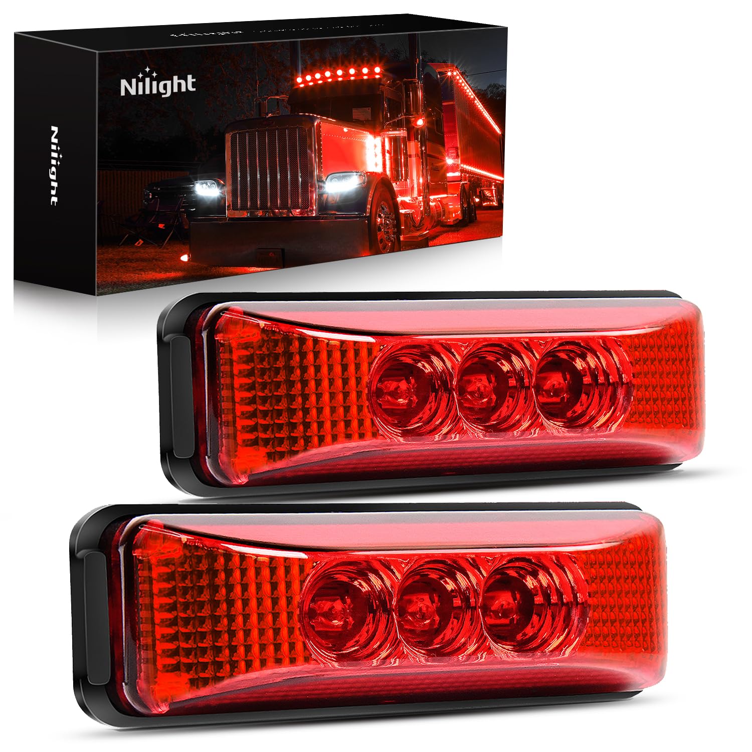 Photo 1 of Nilight - TL-32 2PCS 3.9Inch 3 LED Truck Trailer Red Light Front Rear LED Side Marker Lights Clearance Indicator Lamp Rock Light Waterproof Sealed Surface Mounted