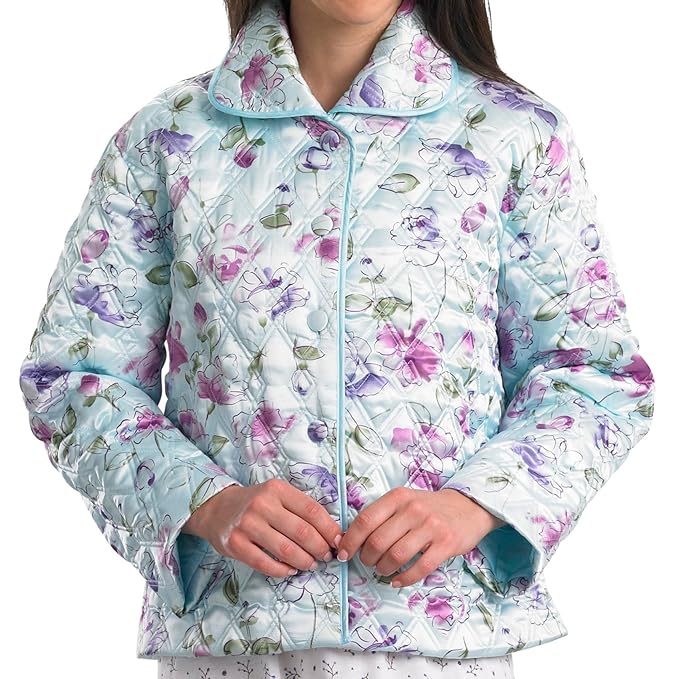 Slenderella Ladies Quilted Bed Jacket Floral Satin Style Button Up