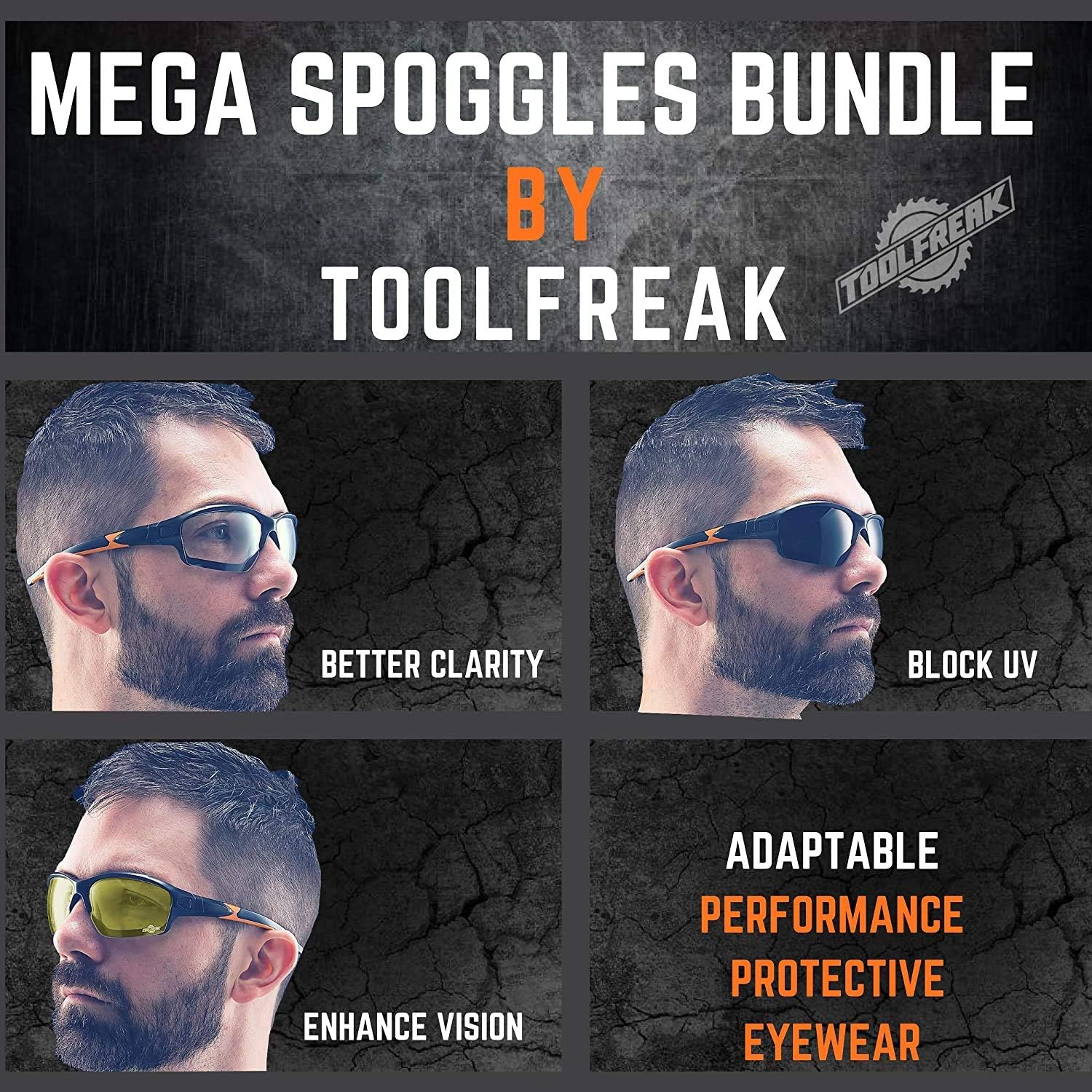 ToolFreak Spoggles Work Sports Safety Glasses, Clear, Smoke