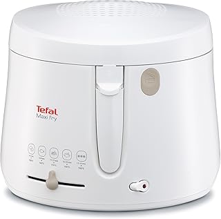 Tefal FF1000 Maxi Fry Fritteuse (1.900 Watt, Kapazität 1,2 kg, Fritteuse mit Öl, wärmeisoliert, regelbare Temperatur, automatische Deckelöffnung, knusprige Pommes, leichte Reinigung) weiß