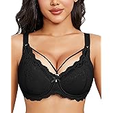 YAEHOL Sexy Lace Bras for Women Plus Size Push Up Bra Full Coverage Underwire Bra