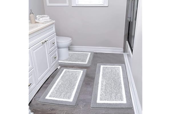 Pauwer Bathroom Rugs Sets 3 Piece Non Slip Bathroom Shower Rugs with U-Shaped Contour Toilet Mat Absorbent Microfiber Plush B