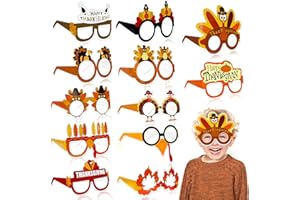 TURNMEON 12 Pcs Thanksgiving Turkey Glasses, 12 Styles Turkey Maple Leaves Pumpkin Eyewear Photo Prop, Thanksgiving Eyeglasses Party Favors Accessories(One Size Fits All)