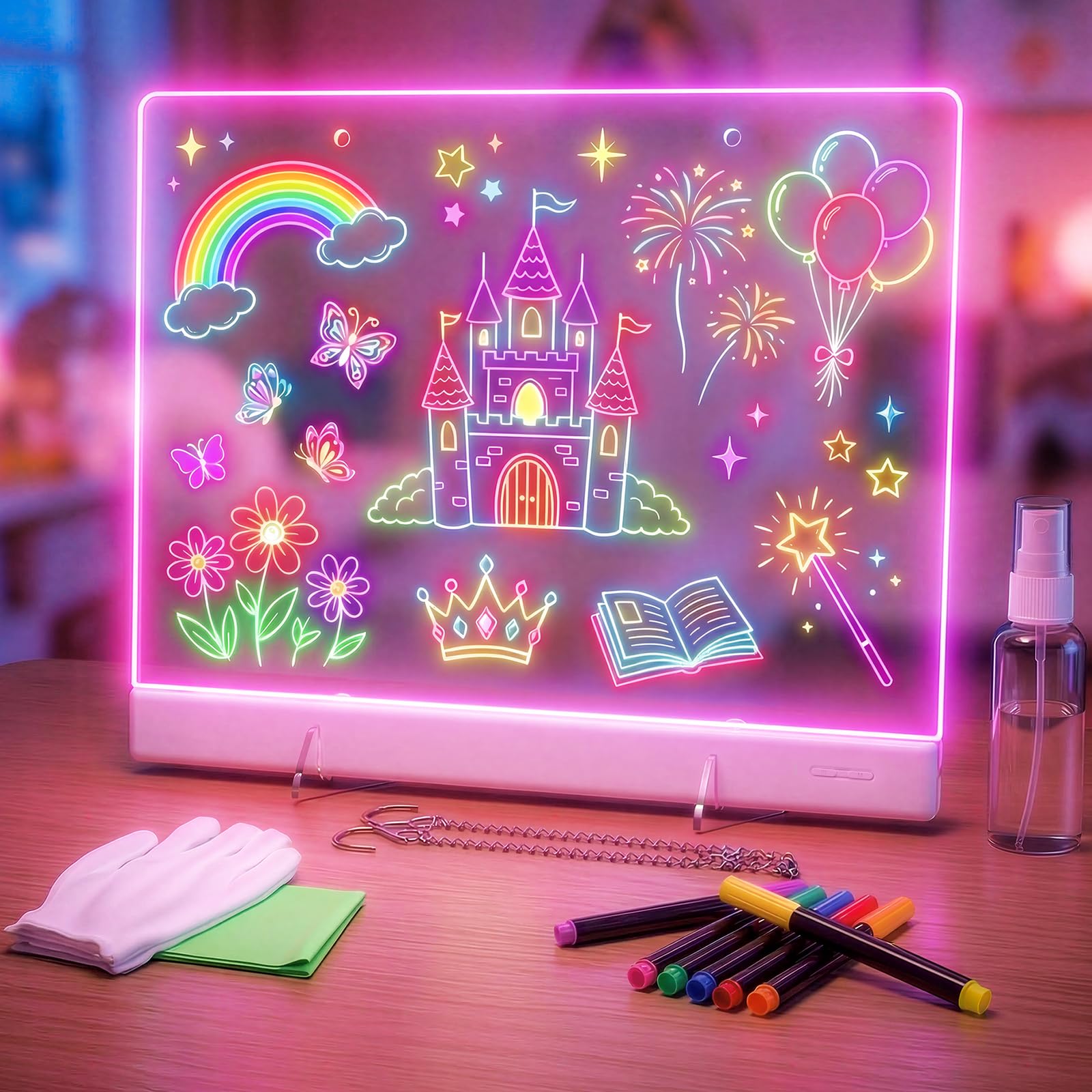 Photo 1 of 16" LumiBoard LED Drawing Board for Kids - 7 Colors & 10 Modes Rechargeable Acrylic LED Note Board with 7 Markers Cleaning Kit, Sketching & Birthday Gifts for Kids/Girls/Teens