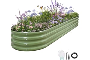 Permade Galvanized Raised Garden Bed - 8x2x1FT Metal Planter Boxes Outdoor | Oval Steel Raised Bed Kit for Gardening with Protective Tape, Bracing Rods, Gloves for Vegetables, Flower, Herb (Green)