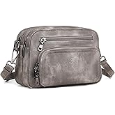 FADEON Crossbody Bags for Women Multi-pocket Leather Crossbody Purses, Designer Shoulder Bag Adjustable Removable Strap Grey