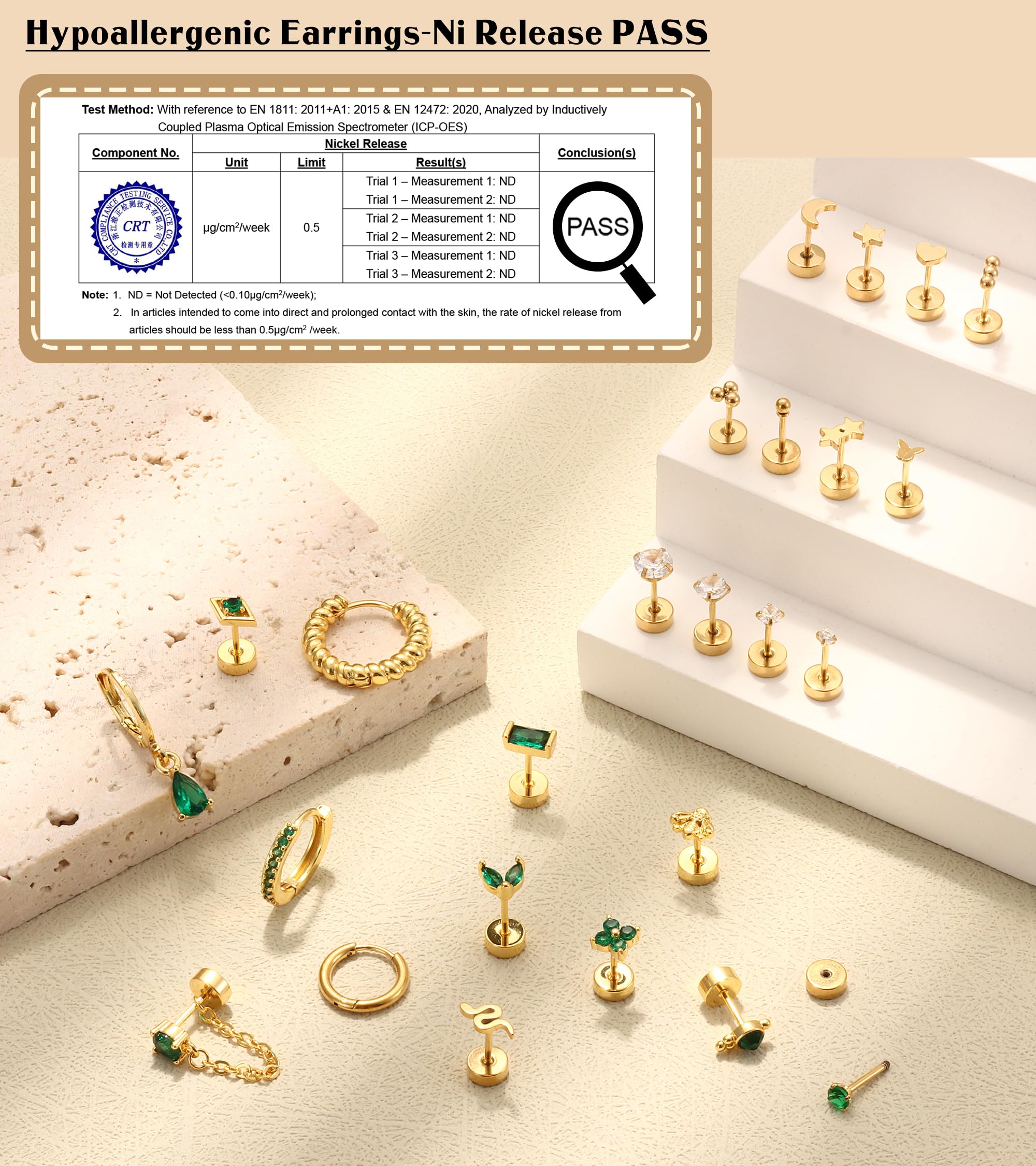 ADRAMATA Gold Flat Back Earrings for Women Hypoallergenic Surgical Steel Earrings for Sensitive Ears 20G Small Stainless Steel Flatback Stud Hoop Cartilage Earring Set for Multiple Piercing Helix/Tragus/Conch