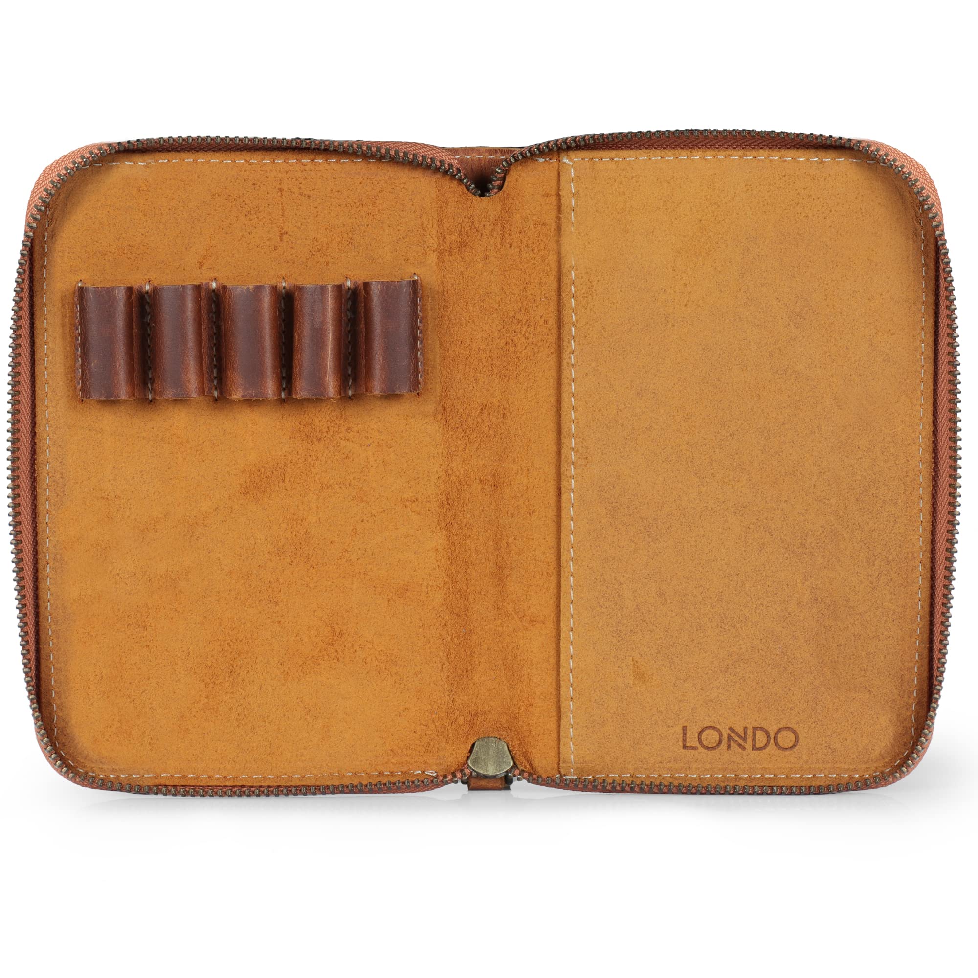 LONDO Genuine Leather padfolio with Pen Holder Notepad and Zip (Camel)
