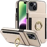 S. Tedazo for iPhone 15 Wallet Case with Credit Card Holder and 360° Rotation Ring Stand, RFID Block Flip Leather Shockproof Cover for iPhone 15-Beige