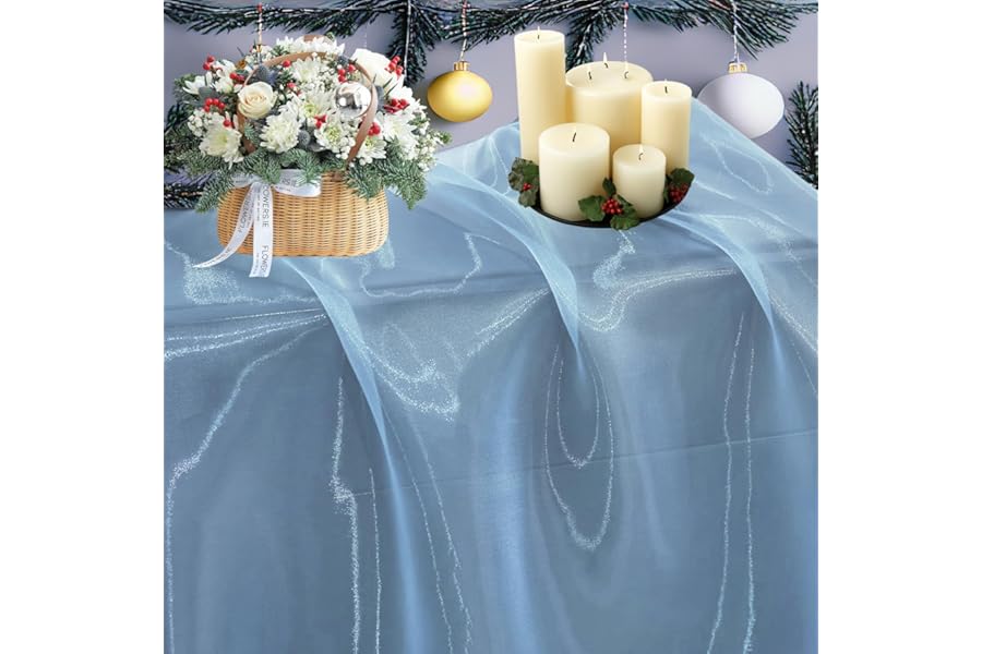 MDS® Pack of 5 Yard Sheer Organza Fabric for Wedding Party Home Event Banquet Decorations, Backdrop Curtain Craft Dress Sewing Fashion DIY Crystal Organza Tulle Fabric Bolt 44” Wide - Baby Blue