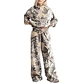 Lenader Womens 2 Piece Outfits Oversized Camo Hoodie Sweatsuit Sets Fall Sweatshirt Sweatpants Lounge Matching Sweat Sets