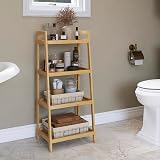 SMIBUY Bamboo Ladder Bookcase 4 Tier Storage Rack Organizer Freestanding Plant view 2