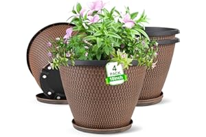 4 Pack 10 inch Plant Pot for Outdoor Indoor, Plastic Flower Pots with Drainage Holes & Saucers, Lightweight Large Outdoor Pla