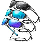 Foliful 3 Pack Polarized Sports Sunglasses for Men, Mens Sunglasses Wrap Around UV Protection for Cycling Fishing Driving
