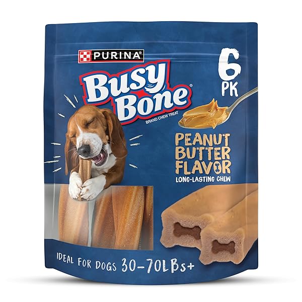 PURINA BUSY BONE ADULT DOG CHEW BONE TREATS, PEANUT BUTTER – 6 CT. POUCH